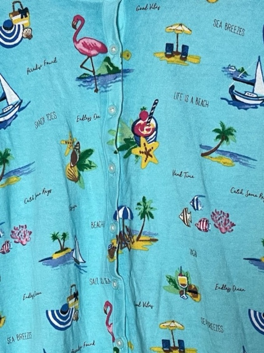 Talbots Life Is A Beach Coastal Novelty Print Cardigan Sweater Blue Size L - Picture 4 of 5